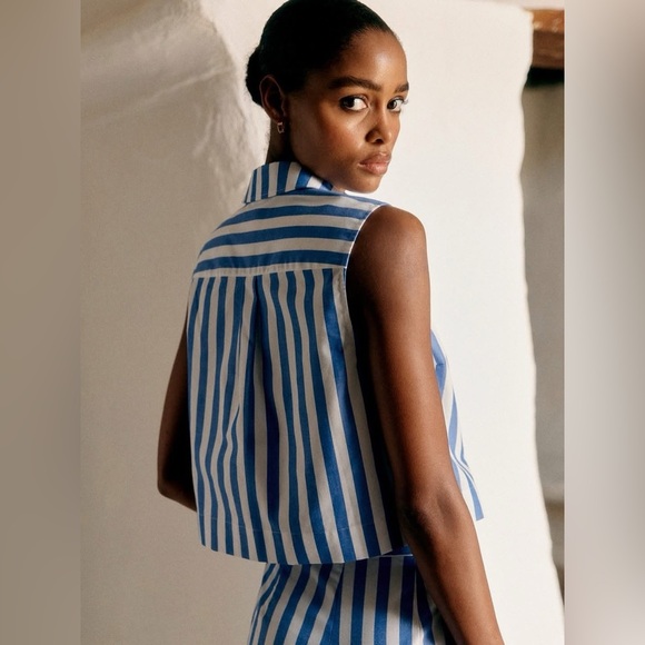 Sézane Harmonie Shirt – Bright Blue & Ecru Stripes | Size M | NWT - Picture 5 of 6